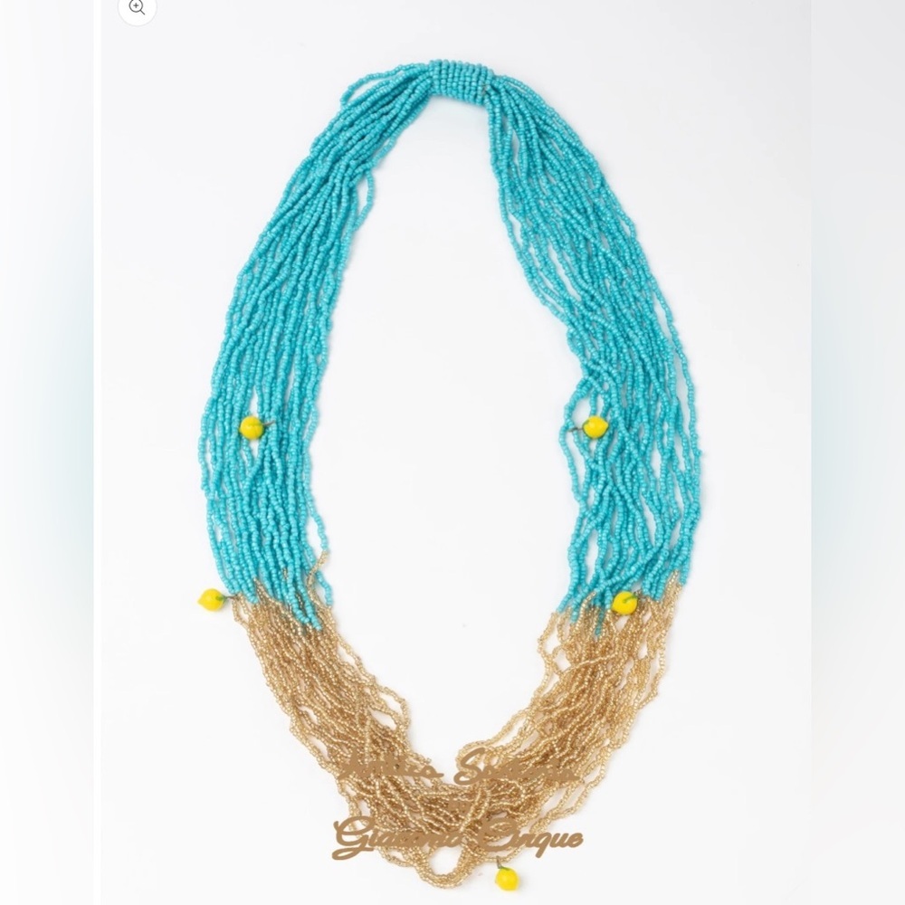 Antica Sartoria Beaded Necklace in Lemon  Gold and Aqua NWT